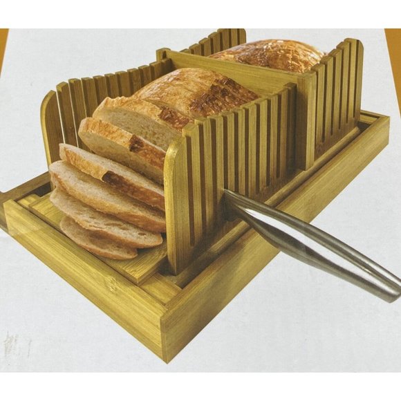 Bamboo Bread Slicer With Crumb Catcher Tray Folds for Easy Storage by Bambusi - Picture 5 of 6